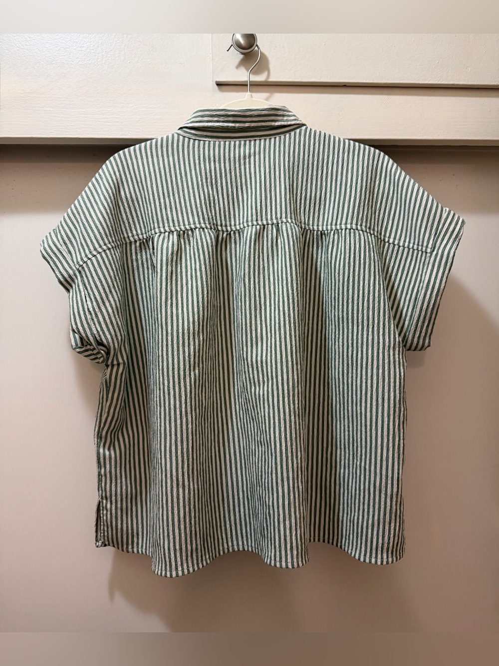 Velvet Heart Green Stripe Seersucker Cotton Blouse L Button Front Top - Picture 4 of 14
